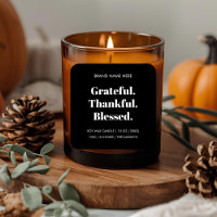 Grateful Thankful Blessed Candle Minimalist Fall