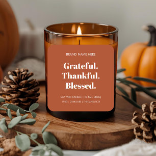Grateful Thankful Blessed Candle   Terracotta Fall Square Sticker
