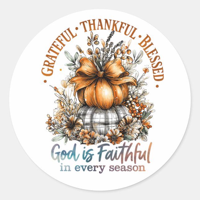 Grateful Thankful Blessed Classic Round Sticker (Front)