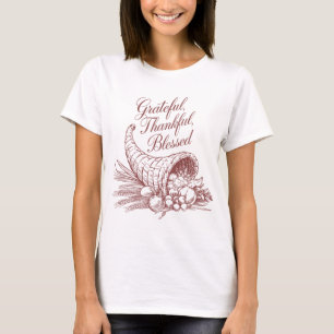 Grateful Thankful Blessed Cornucopia Line Art T-Shirt