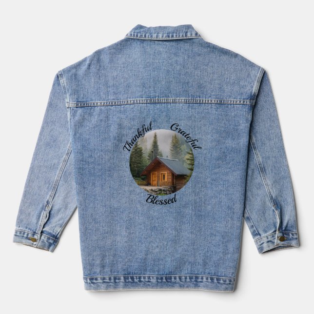  "Grateful, Thankful, Blessed"  Denim Jacket (Back)