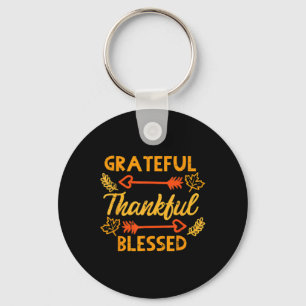 Grateful Thankful Blessed Fall Autumn Thanksgiving Key Ring