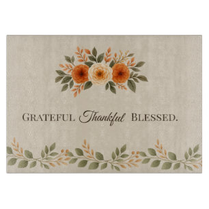 Grateful Thankful Blessed Fall Floral Cutting Board