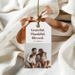 Grateful Thankful Blessed Family Family Photo Gift Tags