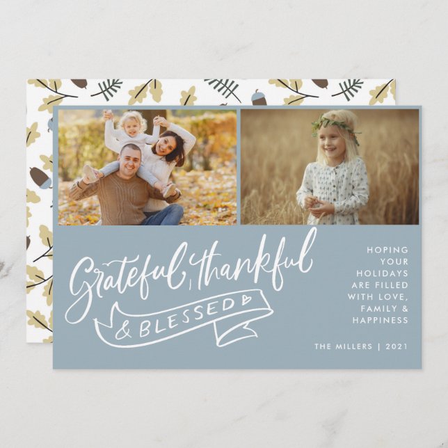 Grateful Thankful Blessed Family Photo Christmas (Front/Back)