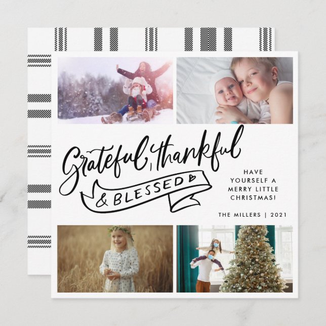 Grateful Thankful Blessed Family Photo Christmas Holiday Card (Front/Back)