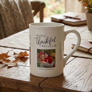 Grateful Thankful Blessed Family Photo Modern Bone China Mug