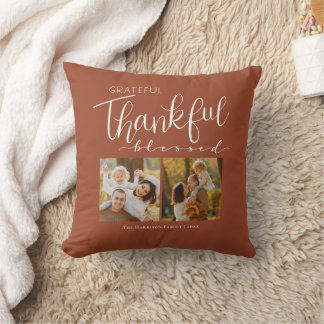 Grateful Thankful Blessed Family Photo Modern Cushion