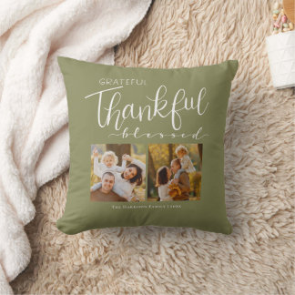 Grateful Thankful Blessed Family Photo Modern Cushion