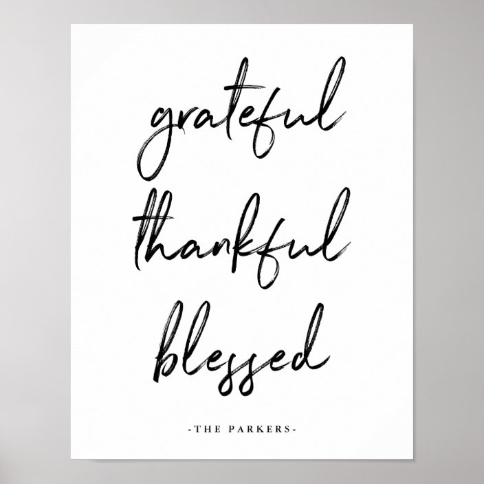 Grateful Thankful Blessed Handwritten Script Poster Zazzle.co.uk
