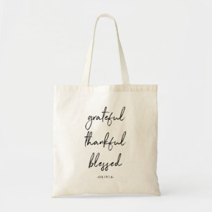 Grateful Thankful Blessed   Handwritten Script Tote Bag