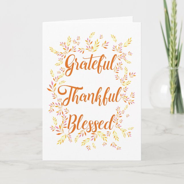 Grateful Thankful Blessed Holiday Greeting Card (Front)