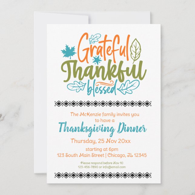 Grateful thankful blessed invitation (Front)