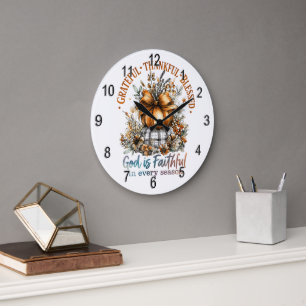 Grateful Thankful Blessed Large Clock