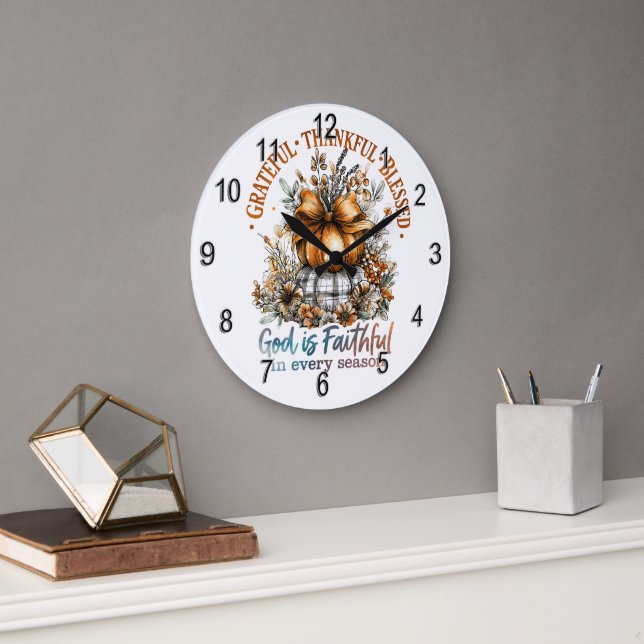 Grateful Thankful Blessed Large Clock (Office)