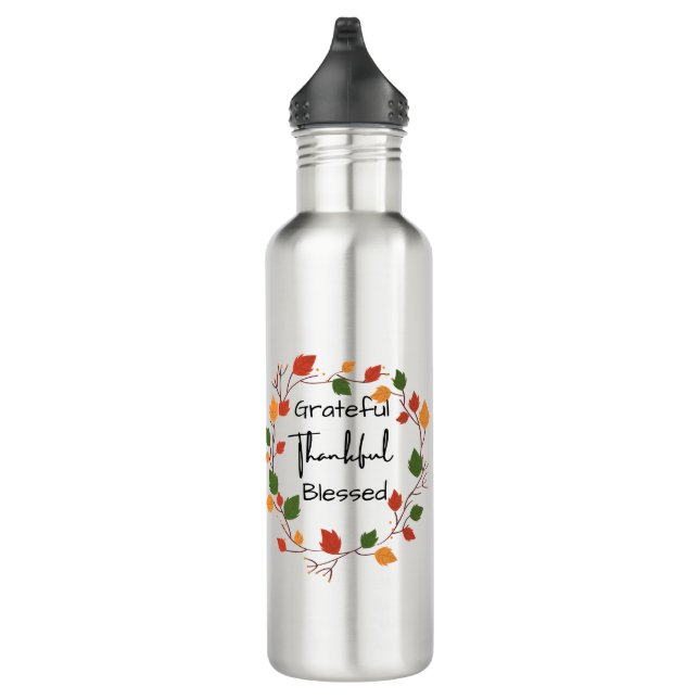 Grateful Thankful Blessed Leaves Fall Christian 710 Ml Water Bottle (Right)