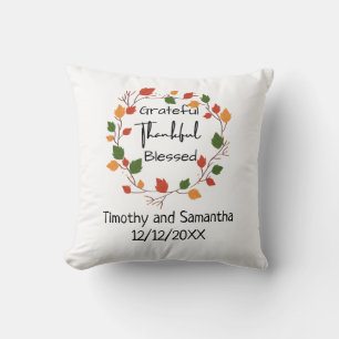 Grateful Thankful Blessed Leaves Fall Wedding Gift Cushion