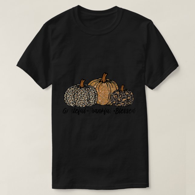 Grateful Thankful Blessed Leopard Pumpkin Funny Th T-Shirt (Design Front)
