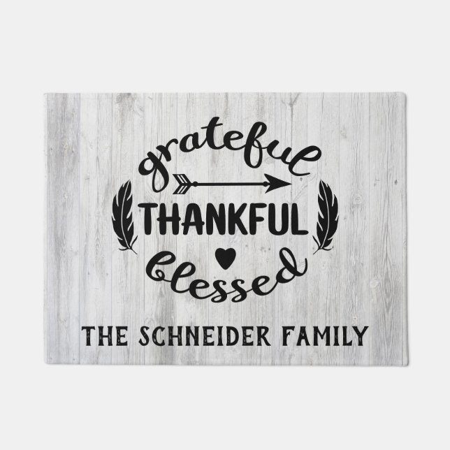 Grateful Thankful Blessed Modern Farmhouse Rustic Doormat (Front)
