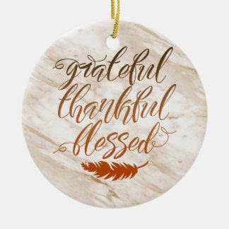 Grateful Thankful Blessed Modern Marble Feather Ceramic Tree Decoration