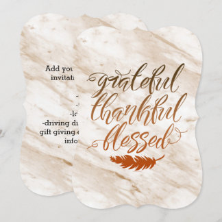 Grateful Thankful Blessed Modern Marble Feather Invitation