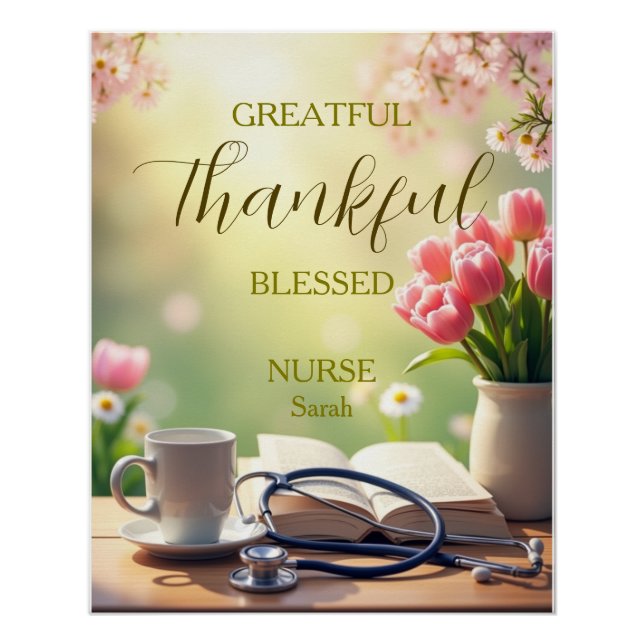 Grateful Thankful Blessed Nurse Personalised Poster (Front)