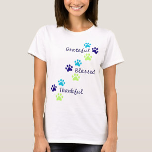 Grateful, Thankful, Blessed Paw Prints Colourful T-Shirt