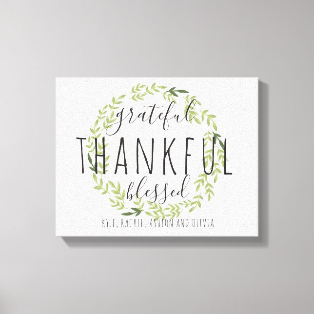 Grateful, Thankful, Blessed Personalised Canvas Print (Front)