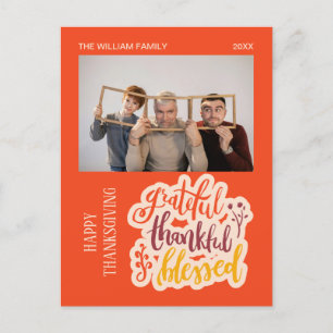 Grateful Thankful Blessed Photo Orange Autumn Postcard