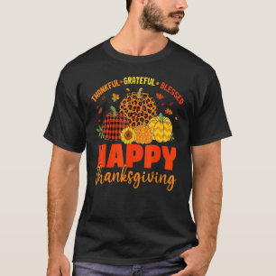 Grateful Thankful Blessed Plaid Leopard Pumpkin Th T-Shirt
