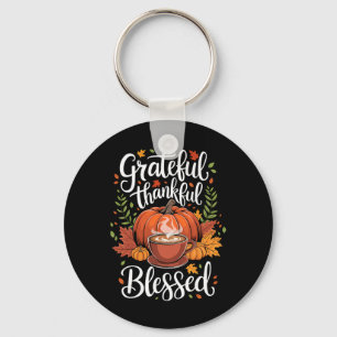 Grateful Thankful Blessed Pumpkin Coffee Fall Than Key Ring