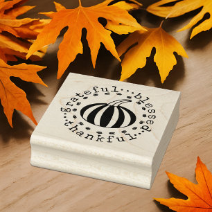 Grateful Thankful Blessed Pumpkin Fall Harvest Rubber Stamp