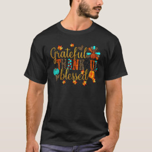 Grateful Thankful Blessed Pumpkin Turkey Family Th T-Shirt