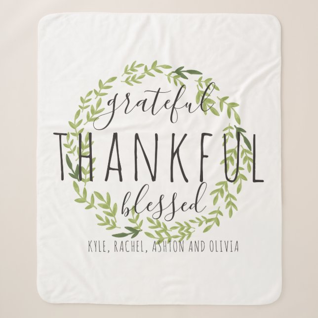 Grateful, Thankful, Blessed Sherpa Blanket (Front)