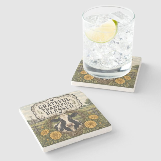Grateful, Thankful, Blessed Stone Coaster (Side)