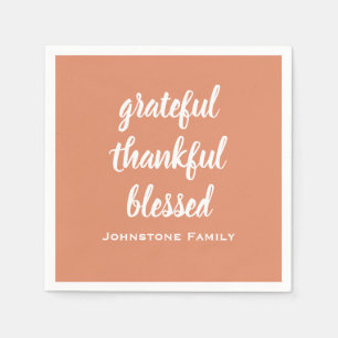Grateful Thankful Blessed Thanksgiving Name Paper  Napkin