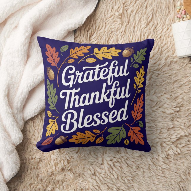Grateful Thankful Blessed Thanksgiving Quote Cushion (Blanket)
