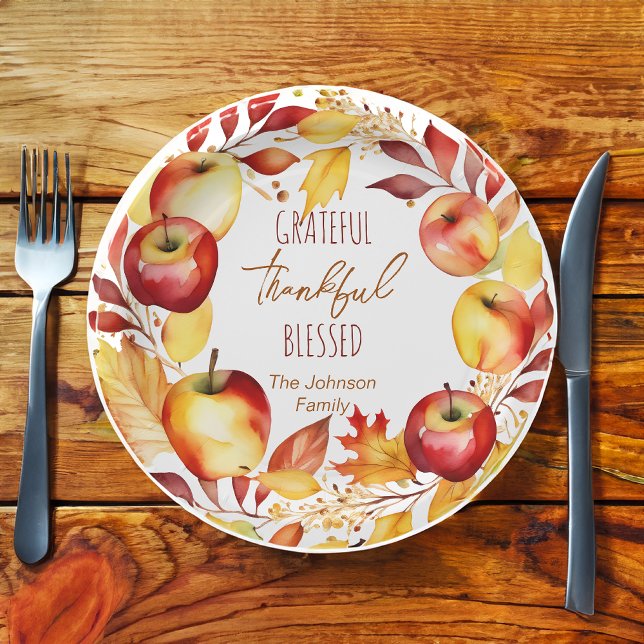 Grateful thankful blessed thanksgiving tableware paper plate (Grateful thankful blessed thanksgiving dinner party tableware personalized party plates potluck)