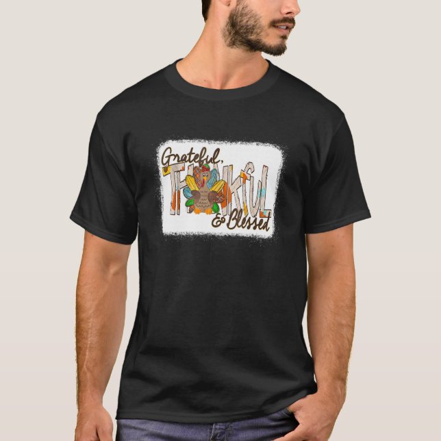 Grateful Thankful Blessed Turkey Fall Thanksgiving T-Shirt (Front)