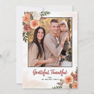 Grateful Thankful Blessed Two-Photo Thanksgiving Holiday Card