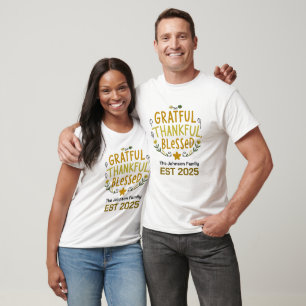 Grateful, Thankful, Blessed Typography Art T-Shirt