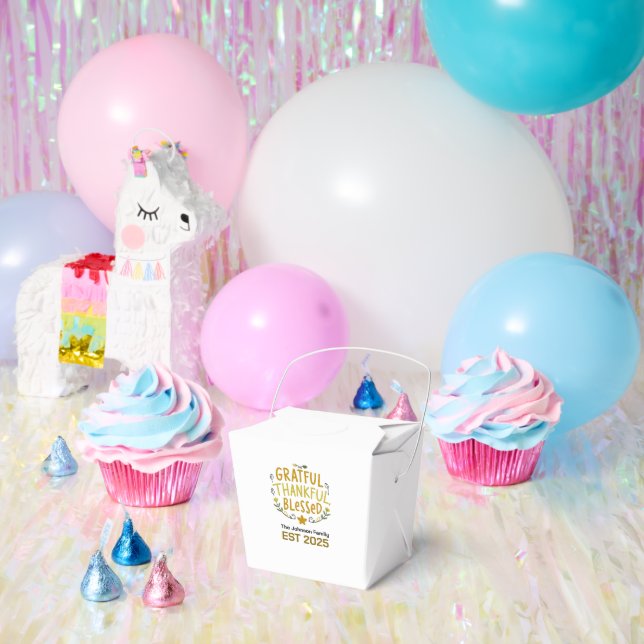 Grateful, Thankful, Blessed Typography Family name Favour Box (Party)