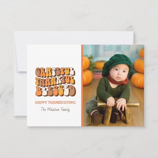 Grateful Thankful Blessed Typography Photo Card (Front)