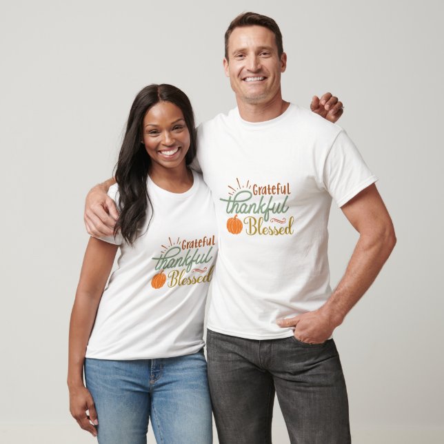 Grateful Thankful Blessed Typography  T-Shirt (Unisex)