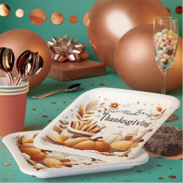 Grateful Thankful Festive Thanksgiving 9 Inch Paper Plate