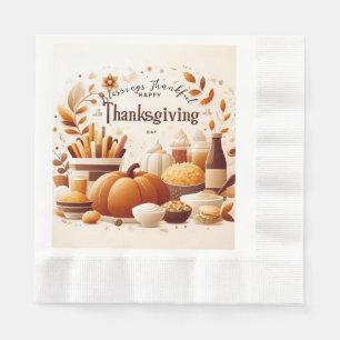 Grateful Thankful Festive Thanksgiving Paper  Napkin