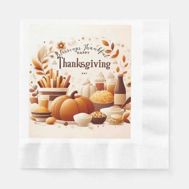 Grateful Thankful Festive Thanksgiving Paper  Napkin (Front)