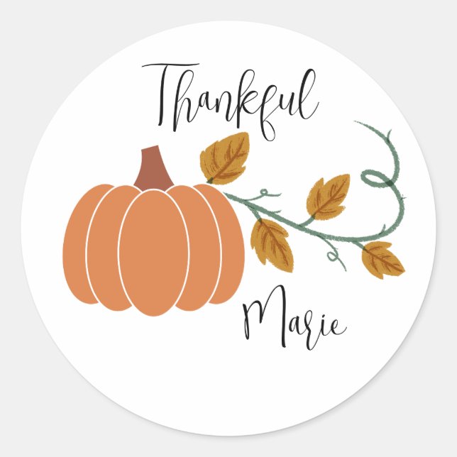 Grateful -Thankful Pumpkin-Autumn  Classic Round Sticker (Front)
