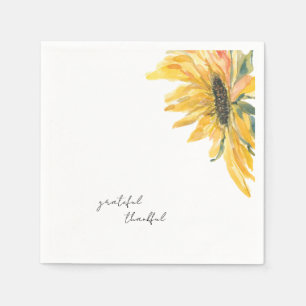 Grateful Thankful Sunflower Cocktail Napkin
