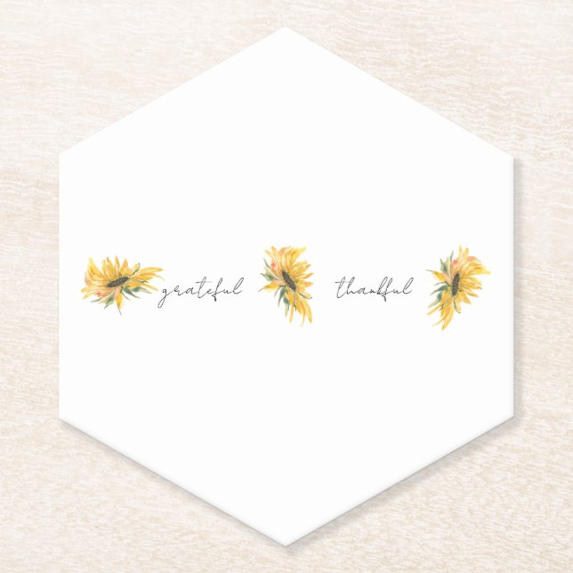 Grateful Thankful Sunflower  Paper Coaster (Front)